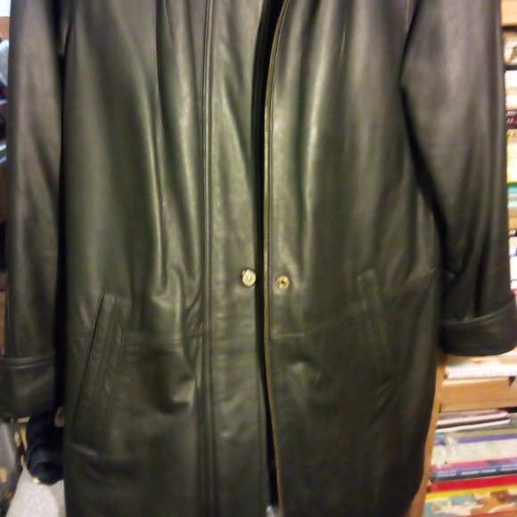 MEN'S 90'S HIGH CONTRAST 3/4 FULLY LINED LEATHER COAT SZ 36 - Picture 2 of 8